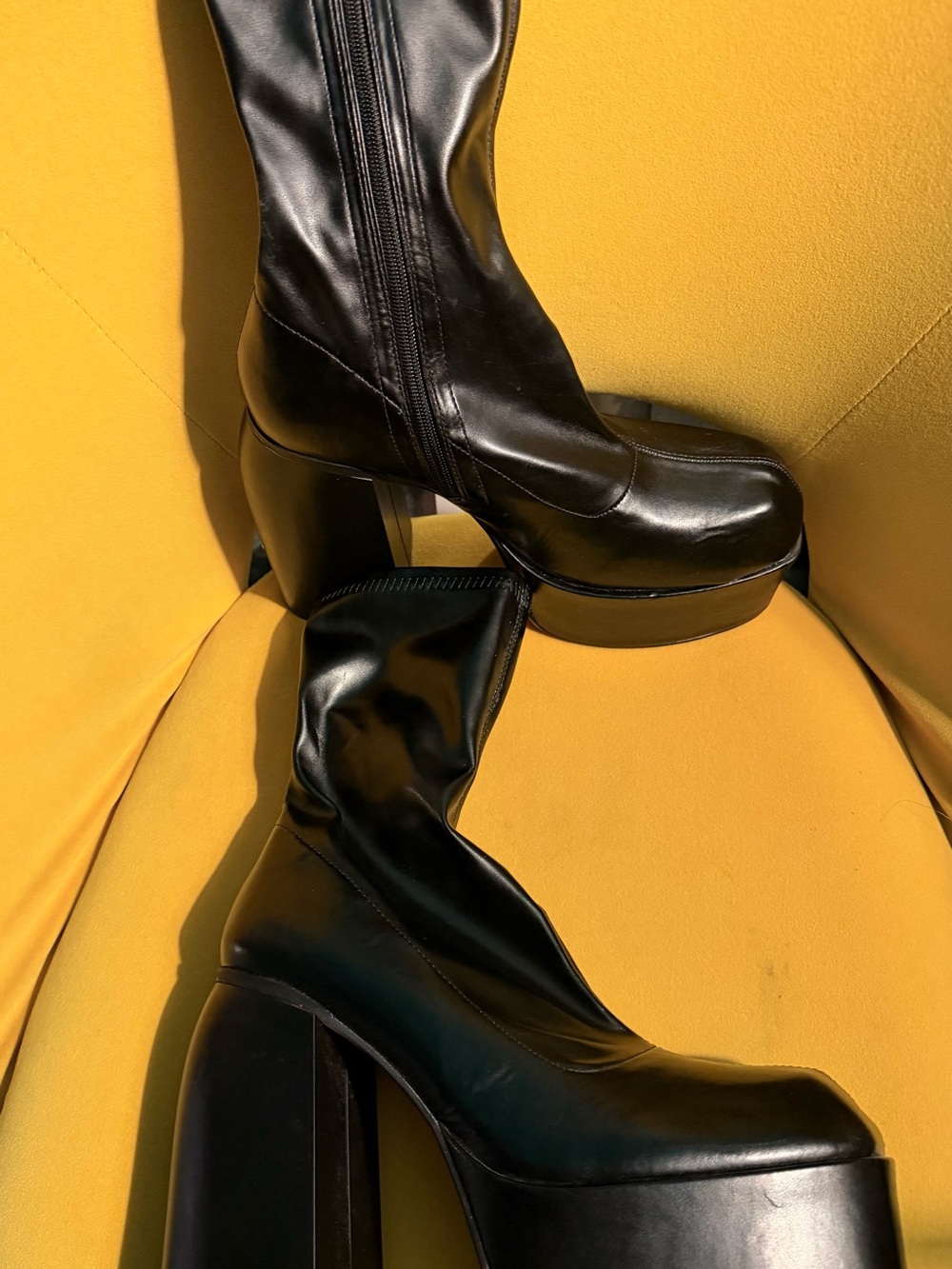 Sleek Black Platform Ankle Boots with High Block Heel